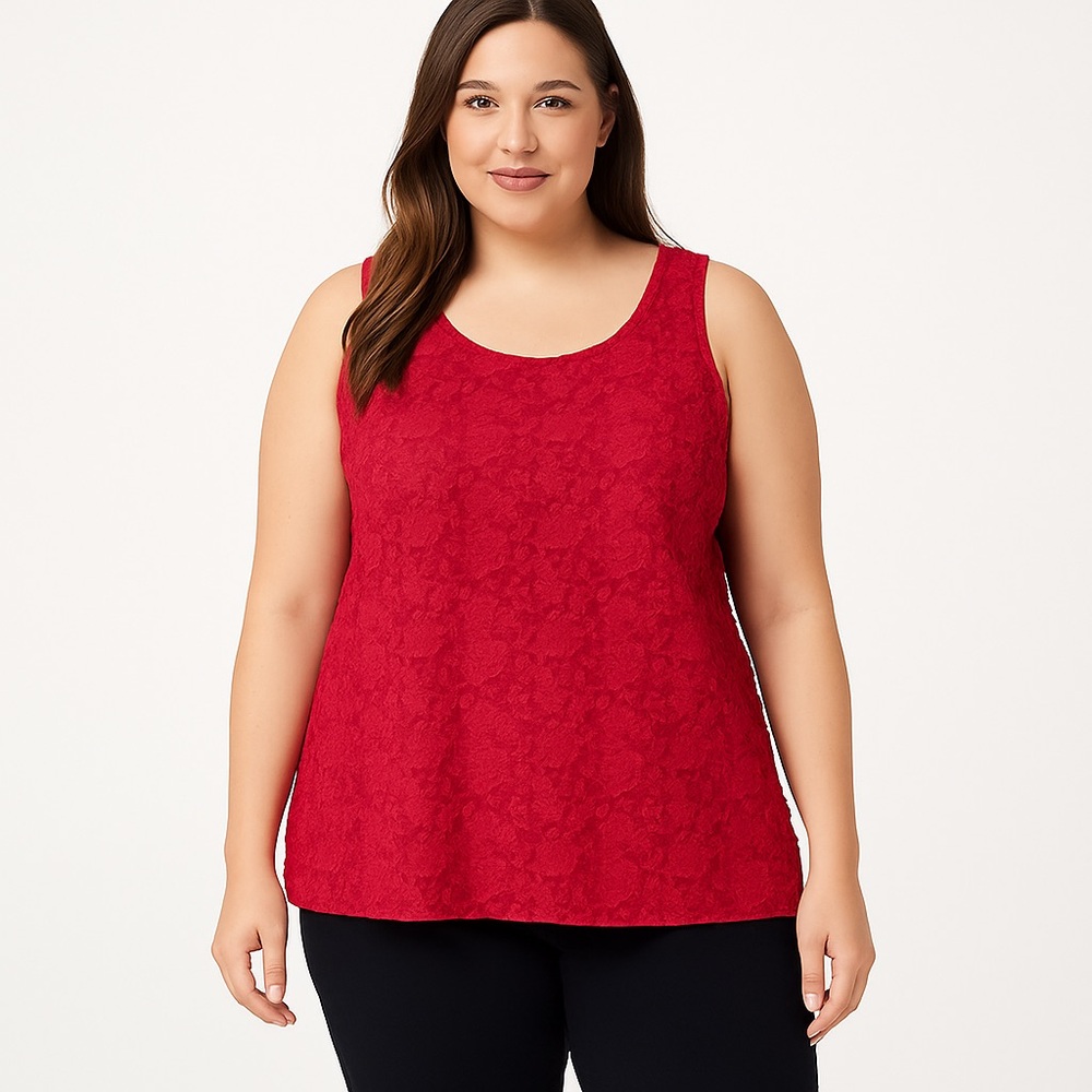 Susan Graver Red Lace Tank Top Sleeveless Lined Size 1X